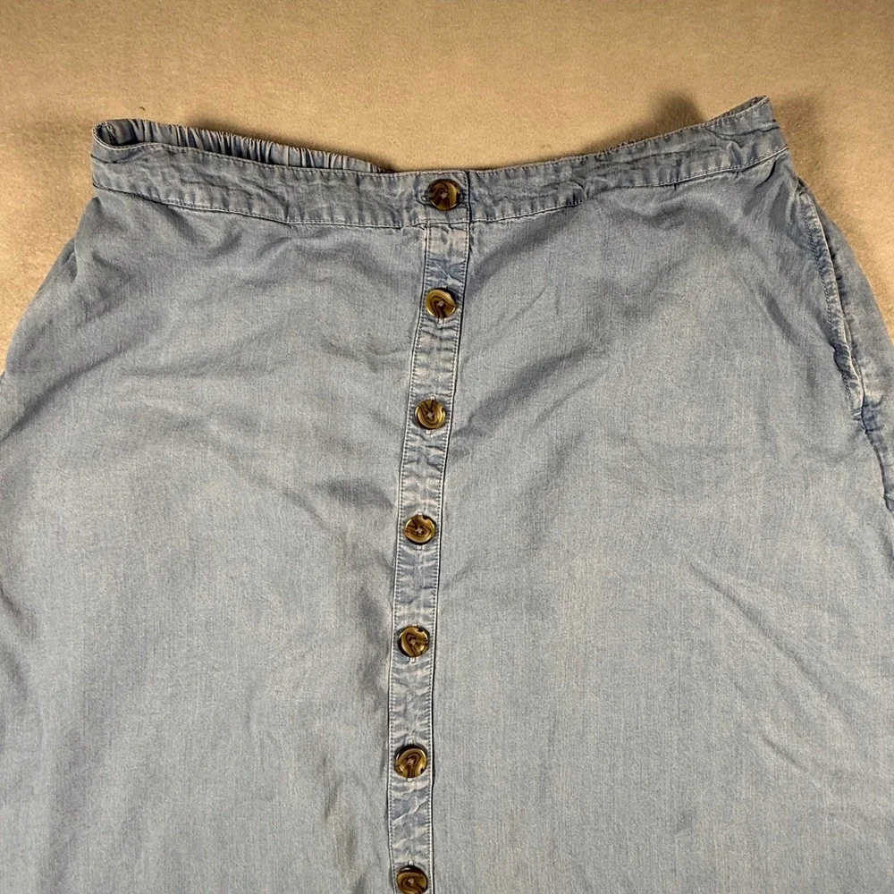 Coldwater Creek Blue Tencel Lyocell Button Front Midi Skirt Light Wash Womens M